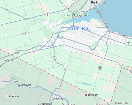 Hamilton Eavestrough and siding installation service area map